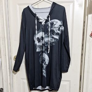Black Hoodie Dress with Skull Print